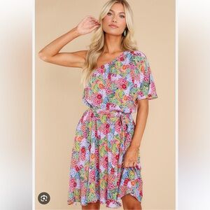 Lavender floral one shoulder dress